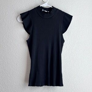 June & Ivy Ruffle Sleeve Short Sleeve Shirt Tank Top Black Small